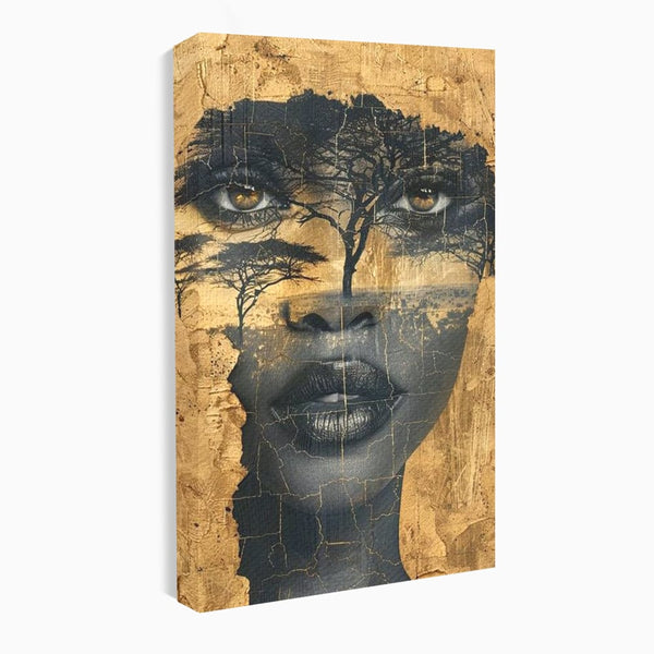 Tablou Canvas Premium LuxCanva® G1008, Chipul Africii , Natura, Copaci, Pamant, Privire, Simbolism, Femeie, Living, Dormitor, Culori vibrante