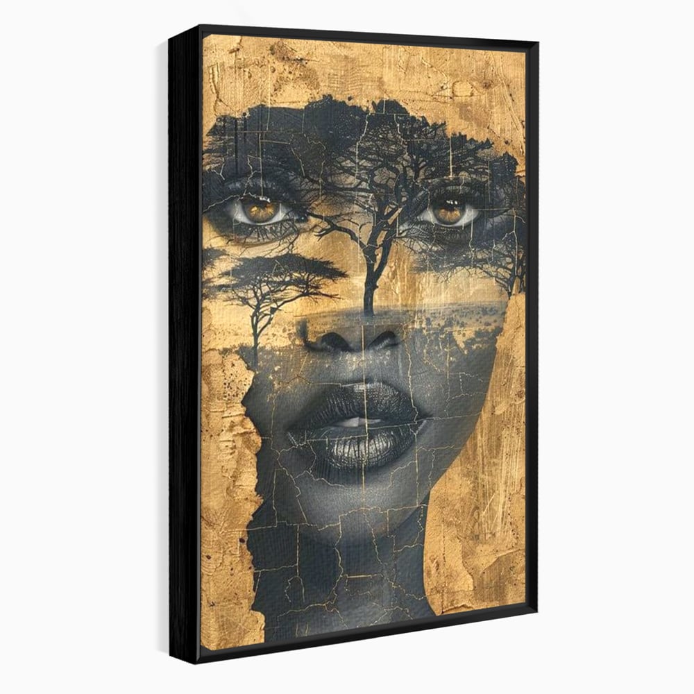 Tablou Canvas Premium LuxCanva® G1008, Chipul Africii , Natura, Copaci, Pamant, Privire, Simbolism, Femeie, Living, Dormitor, Culori vibrante