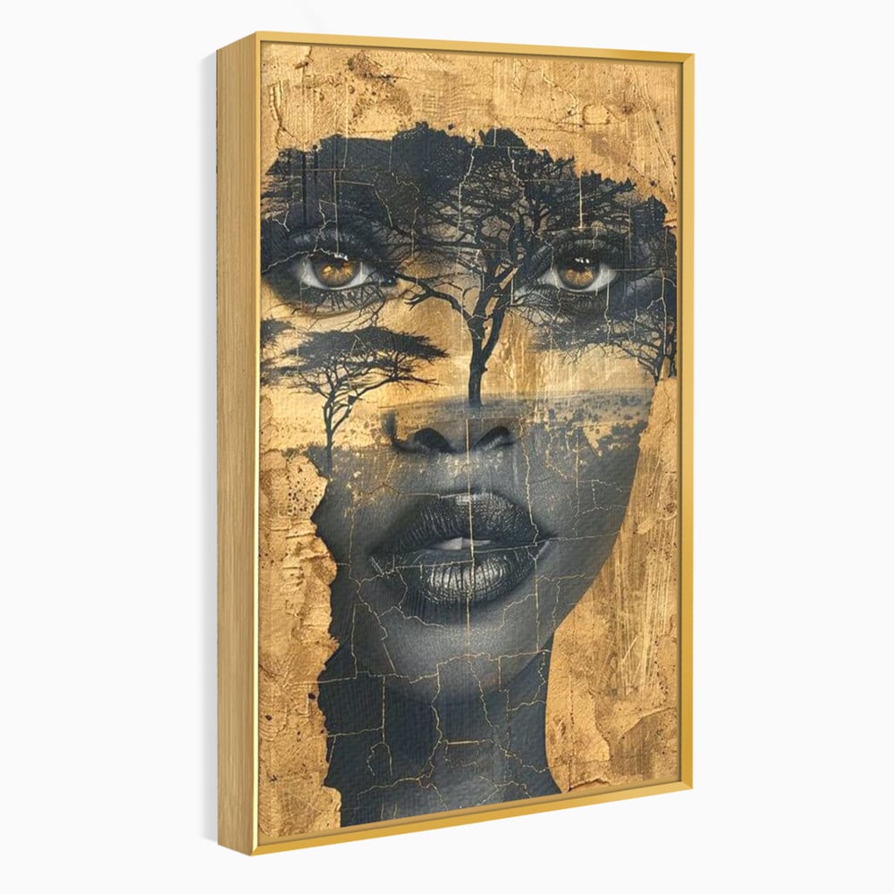 Tablou Canvas Premium LuxCanva® G1008, Chipul Africii , Natura, Copaci, Pamant, Privire, Simbolism, Femeie, Living, Dormitor, Culori vibrante