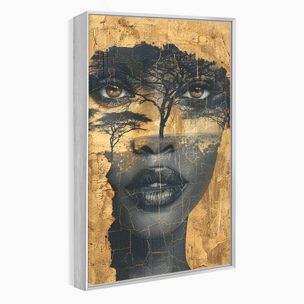 Tablou Canvas Premium LuxCanva® G1008, Chipul Africii , Natura, Copaci, Pamant, Privire, Simbolism, Femeie, Living, Dormitor, Culori vibrante