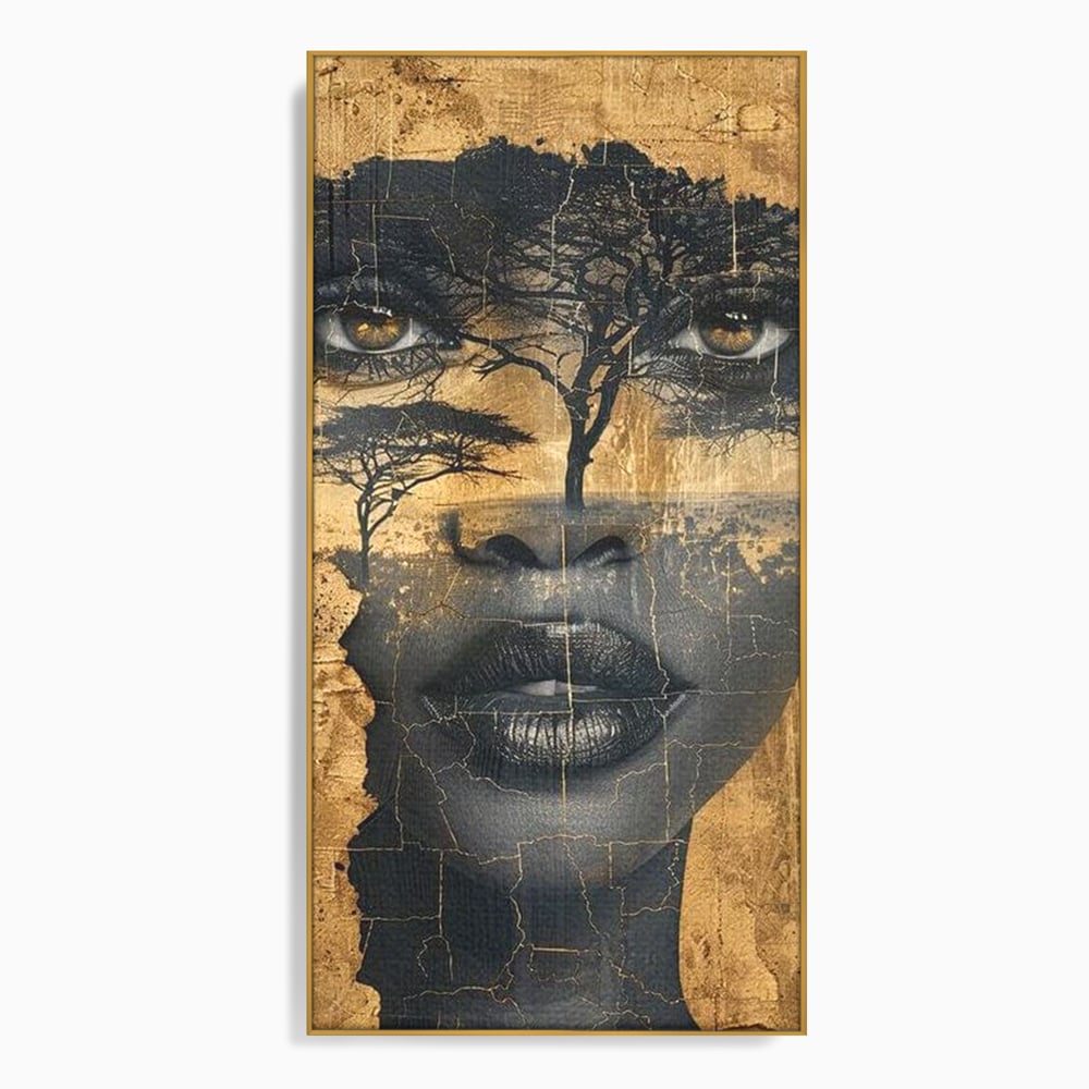 Tablou Canvas Premium LuxCanva® G1008, Chipul Africii , Natura, Copaci, Pamant, Privire, Simbolism, Femeie, Living, Dormitor, Culori vibrante