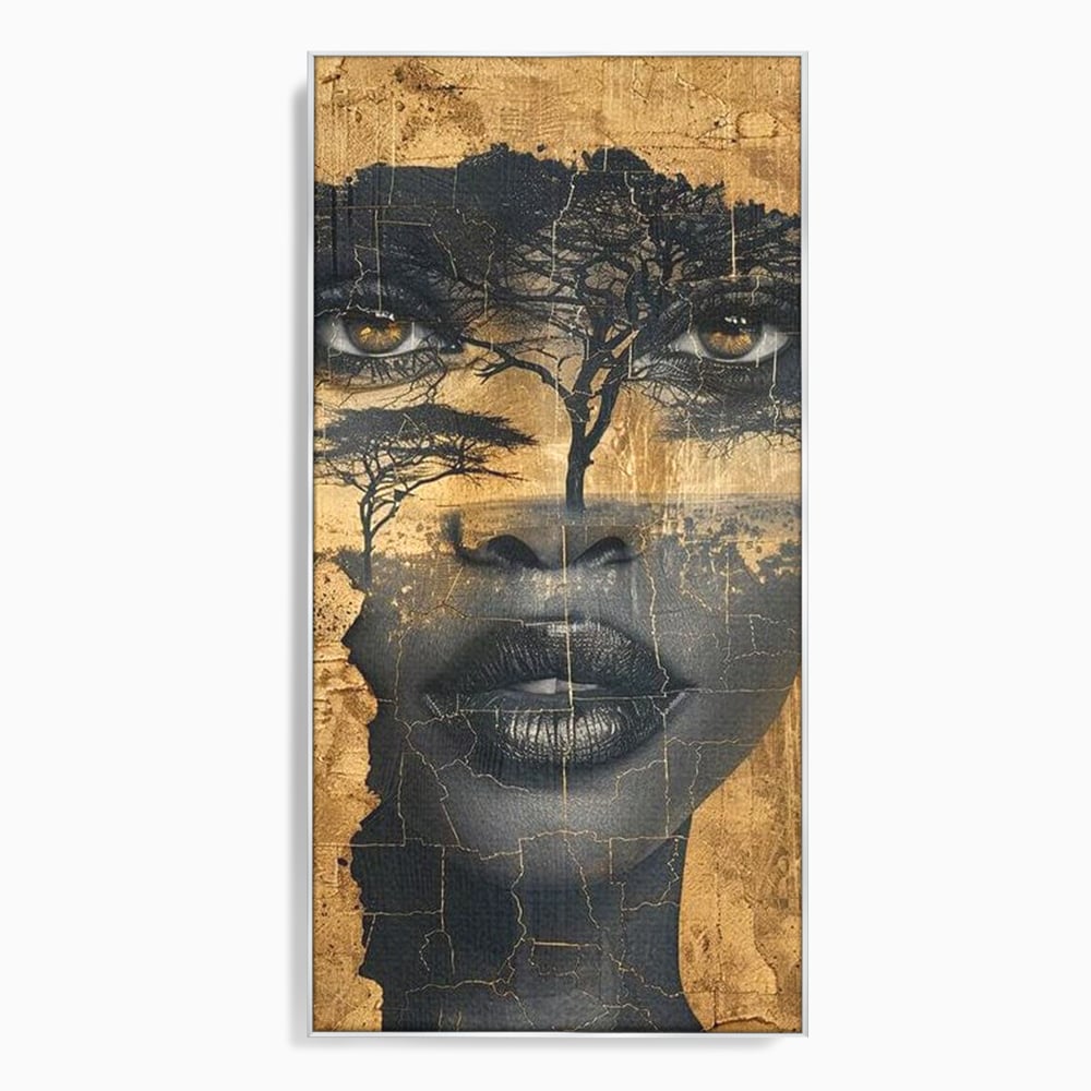 Tablou Canvas Premium LuxCanva® G1008, Chipul Africii , Natura, Copaci, Pamant, Privire, Simbolism, Femeie, Living, Dormitor, Culori vibrante