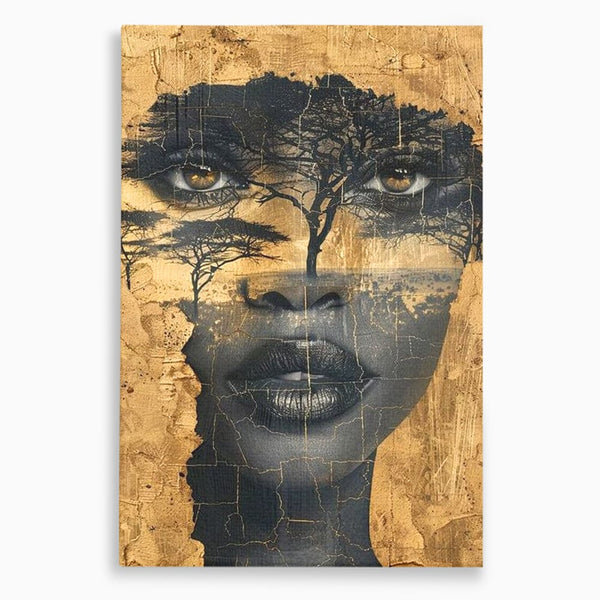 Tablou Canvas Premium LuxCanva® G1008, Chipul Africii , Natura, Copaci, Pamant, Privire, Simbolism, Femeie, Living, Dormitor, Culori vibrante