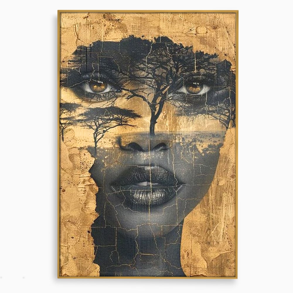 Tablou Canvas Premium LuxCanva® G1008, Chipul Africii , Natura, Copaci, Pamant, Privire, Simbolism, Femeie, Living, Dormitor, Culori vibrante