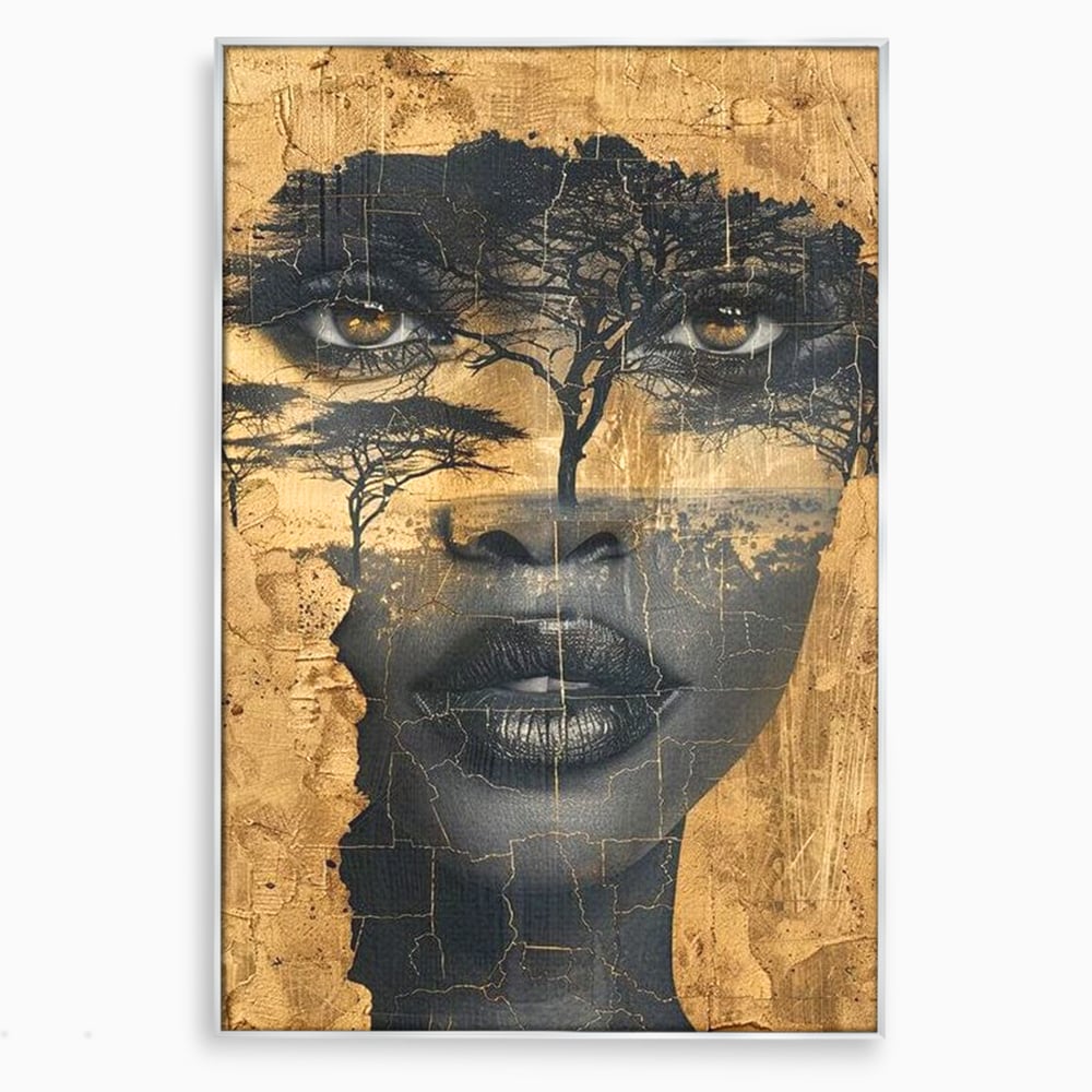 Tablou Canvas Premium LuxCanva® G1008, Chipul Africii , Natura, Copaci, Pamant, Privire, Simbolism, Femeie, Living, Dormitor, Culori vibrante