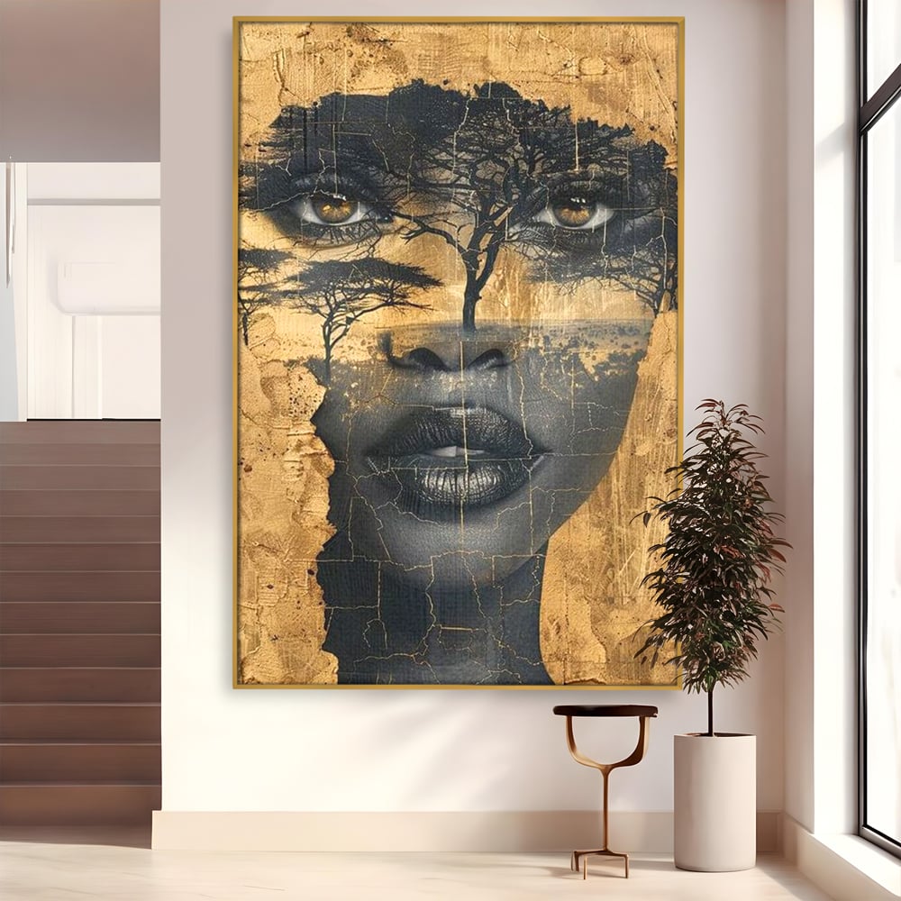 Tablou Canvas Premium LuxCanva® G1008, Chipul Africii , Natura, Copaci, Pamant, Privire, Simbolism, Femeie, Living, Dormitor, Culori vibrante
