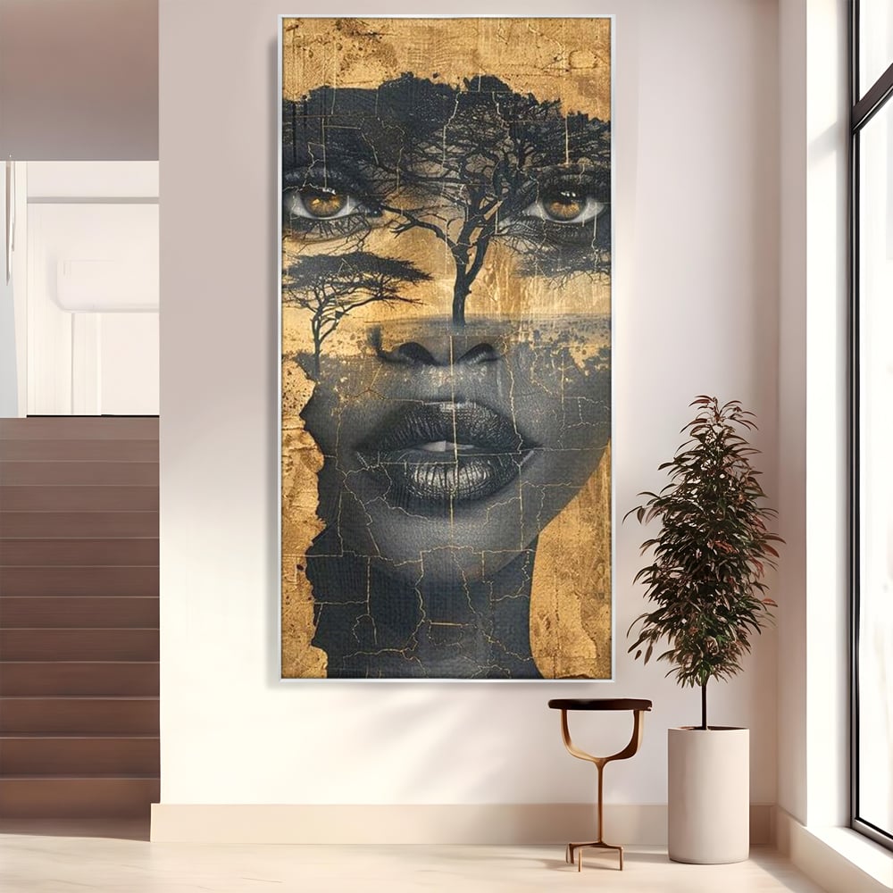 Tablou Canvas Premium LuxCanva® G1008, Chipul Africii , Natura, Copaci, Pamant, Privire, Simbolism, Femeie, Living, Dormitor, Culori vibrante