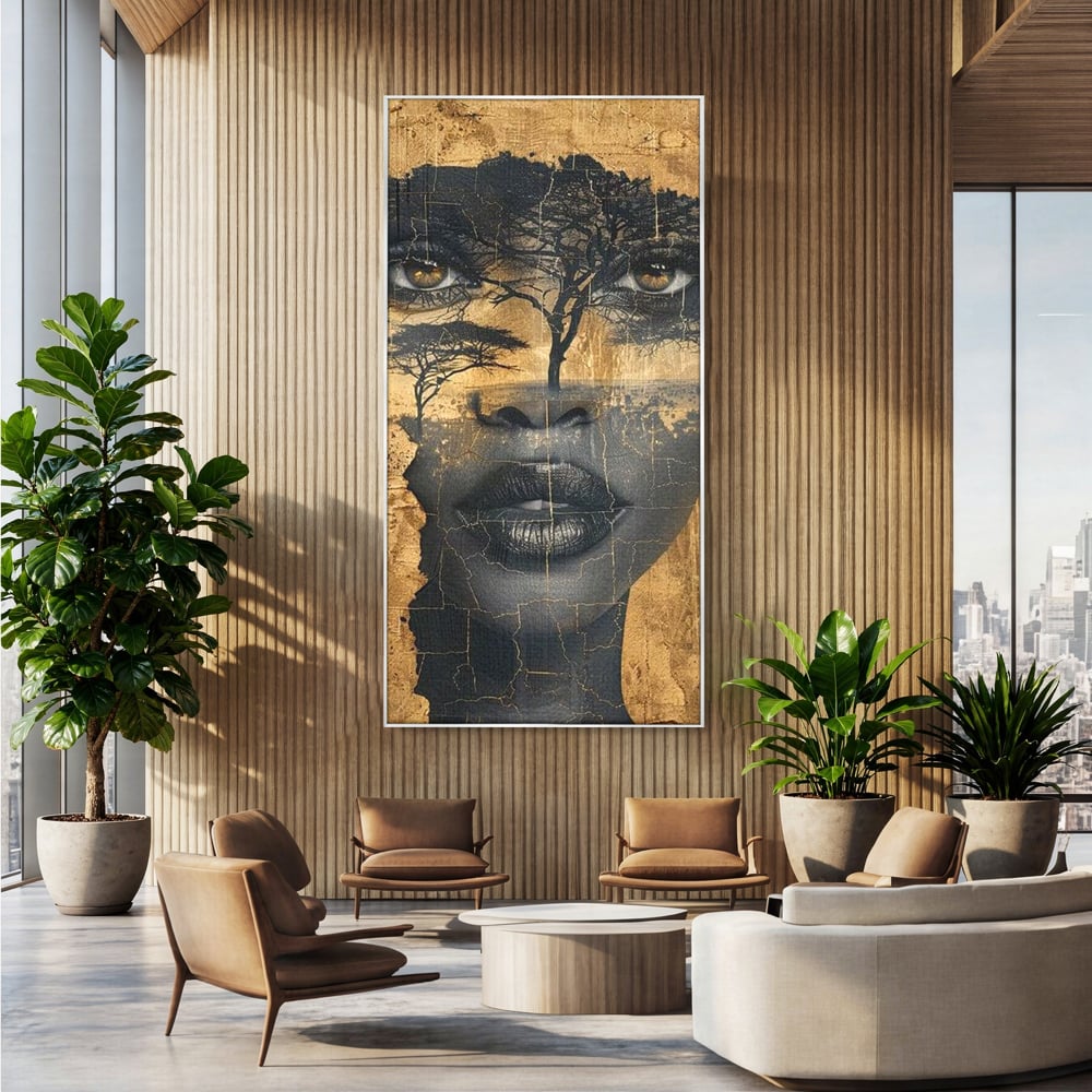 Tablou Canvas Premium LuxCanva® G1008, Chipul Africii , Natura, Copaci, Pamant, Privire, Simbolism, Femeie, Living, Dormitor, Culori vibrante