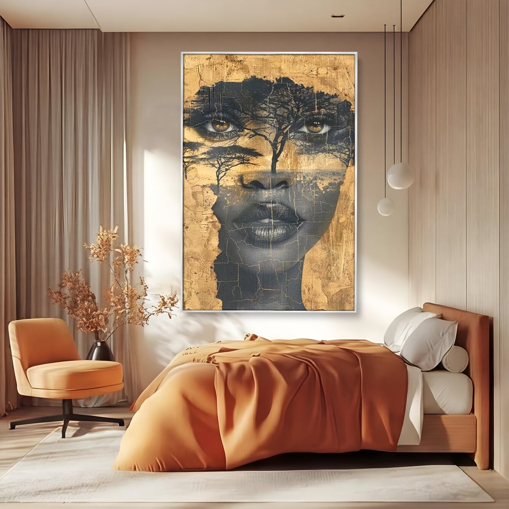 Tablou Canvas Premium LuxCanva® G1008, Chipul Africii , Natura, Copaci, Pamant, Privire, Simbolism, Femeie, Living, Dormitor, Culori vibrante