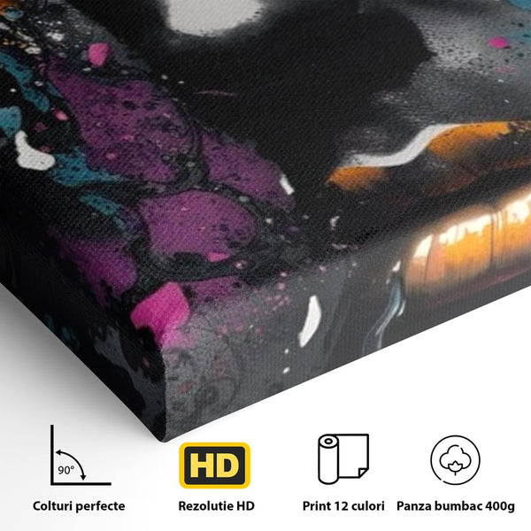 Fotoleinwand Leinwand Premium LuxCanva® G1009, Passion in Pictorial Art , Schwarz, Metallisch, Augen, Rätselhaft, Street Art, Wohnen, Schlafzimmer, Wohnzimmer, Schlafzimmer, Lebendige Farben