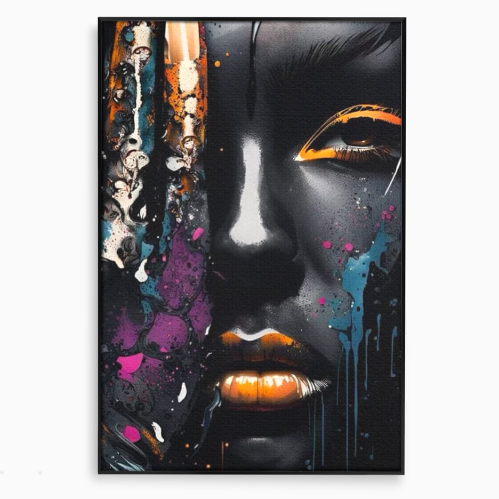 Fotoleinwand Leinwand Premium LuxCanva® G1009, Passion in Pictorial Art , Schwarz, Metallisch, Augen, Rätselhaft, Street Art, Wohnen, Schlafzimmer, Wohnzimmer, Schlafzimmer, Lebendige Farben
