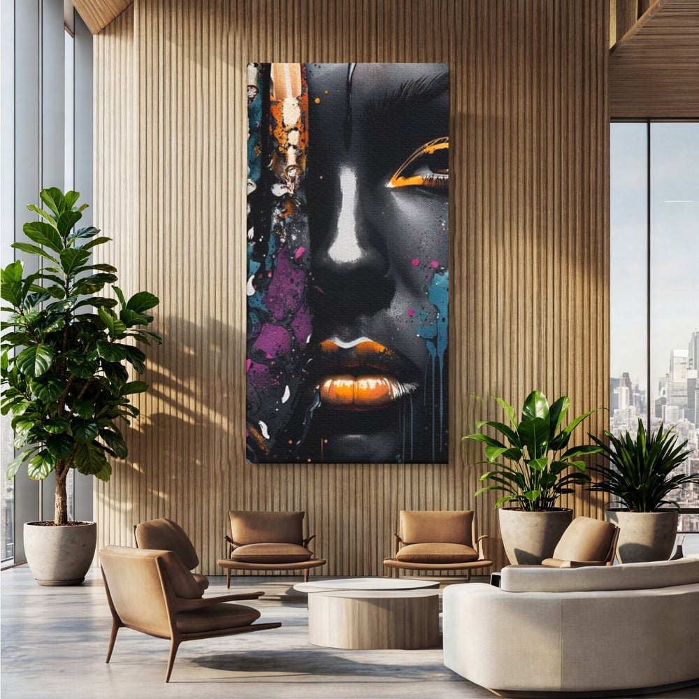 Fotoleinwand Leinwand Premium LuxCanva® G1009, Passion in Pictorial Art , Schwarz, Metallisch, Augen, Rätselhaft, Street Art, Wohnen, Schlafzimmer, Wohnzimmer, Schlafzimmer, Lebendige Farben