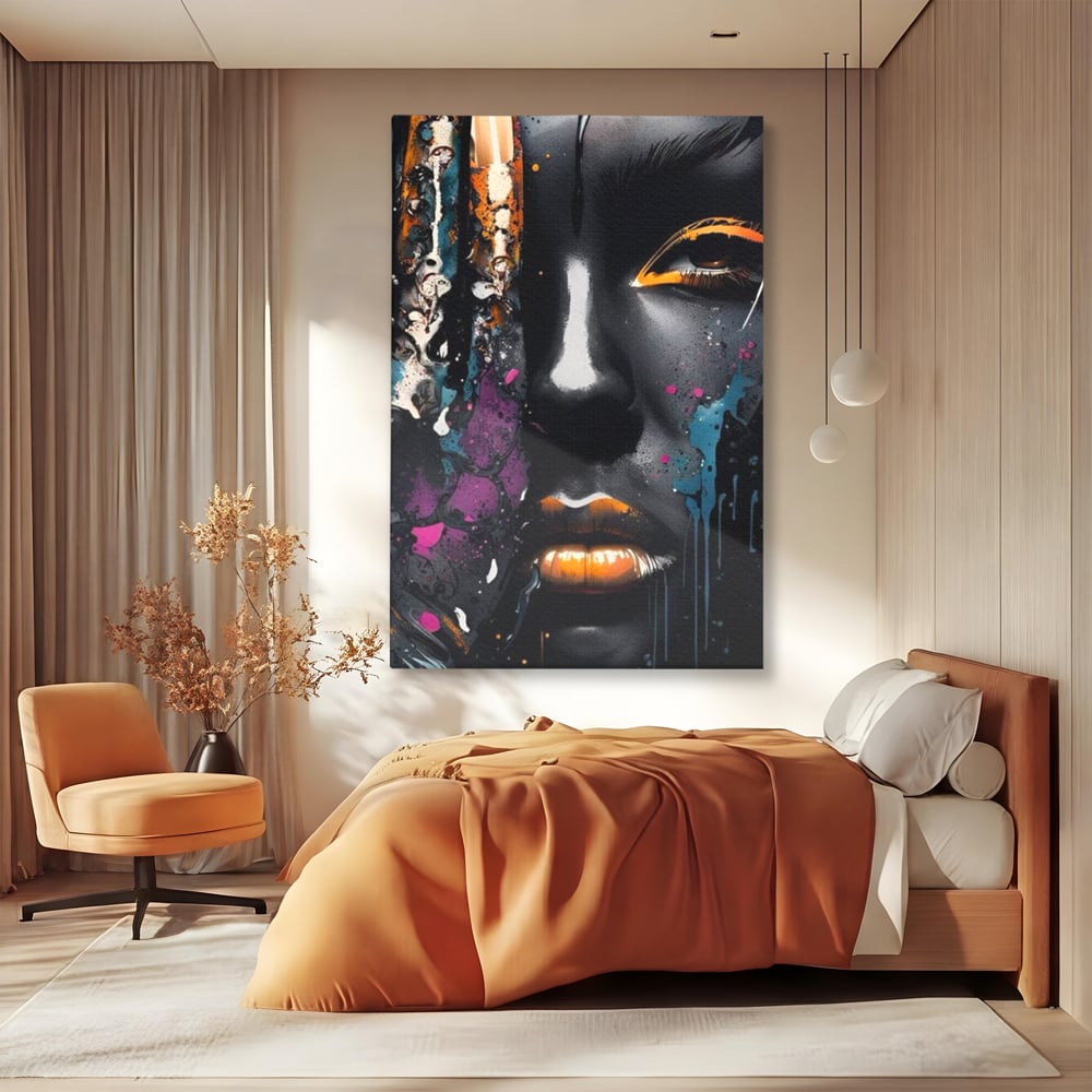Fotoleinwand Leinwand Premium LuxCanva® G1009, Passion in Pictorial Art , Schwarz, Metallisch, Augen, Rätselhaft, Street Art, Wohnen, Schlafzimmer, Wohnzimmer, Schlafzimmer, Lebendige Farben