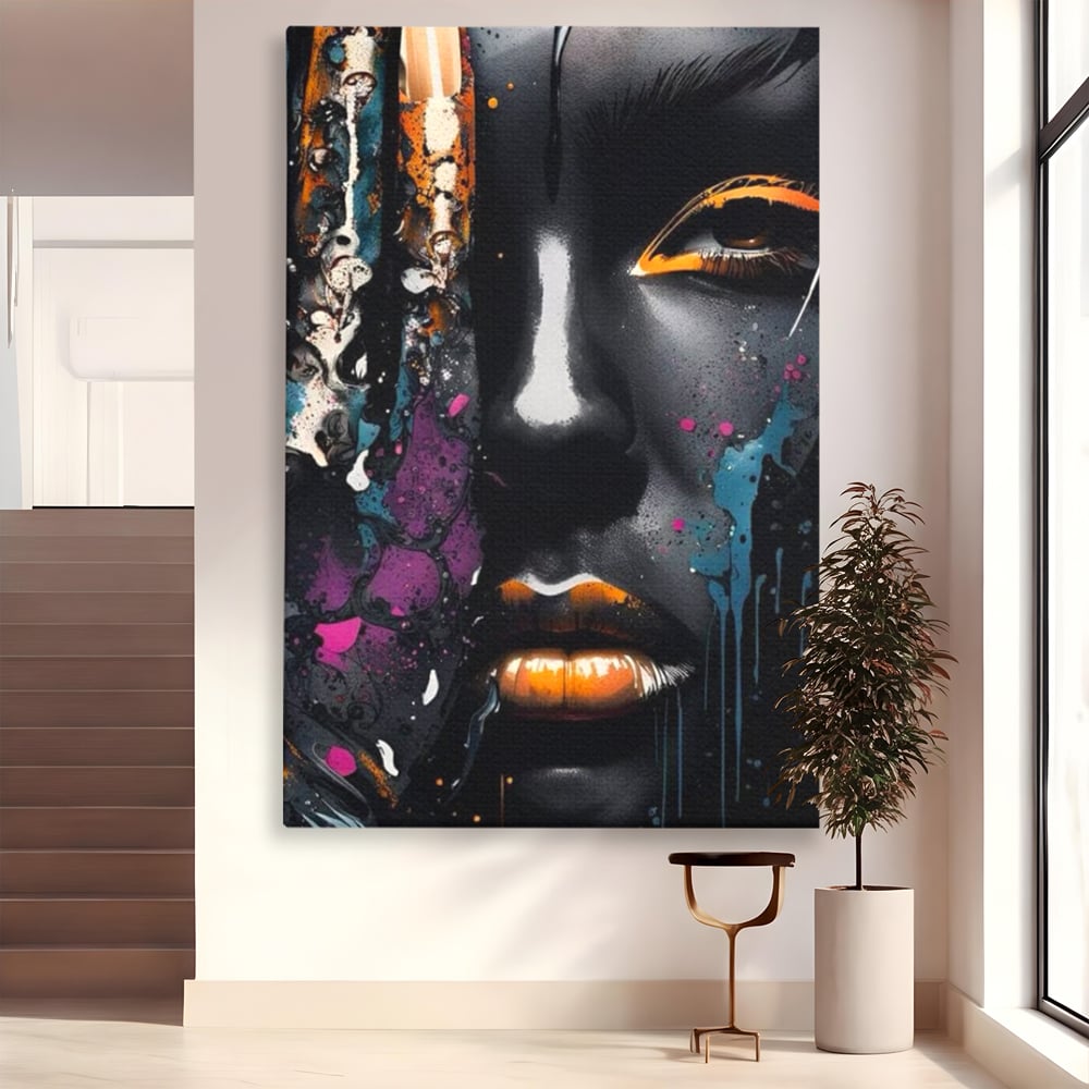 Fotoleinwand Leinwand Premium LuxCanva® G1009, Passion in Pictorial Art , Schwarz, Metallisch, Augen, Rätselhaft, Street Art, Wohnen, Schlafzimmer, Wohnzimmer, Schlafzimmer, Lebendige Farben