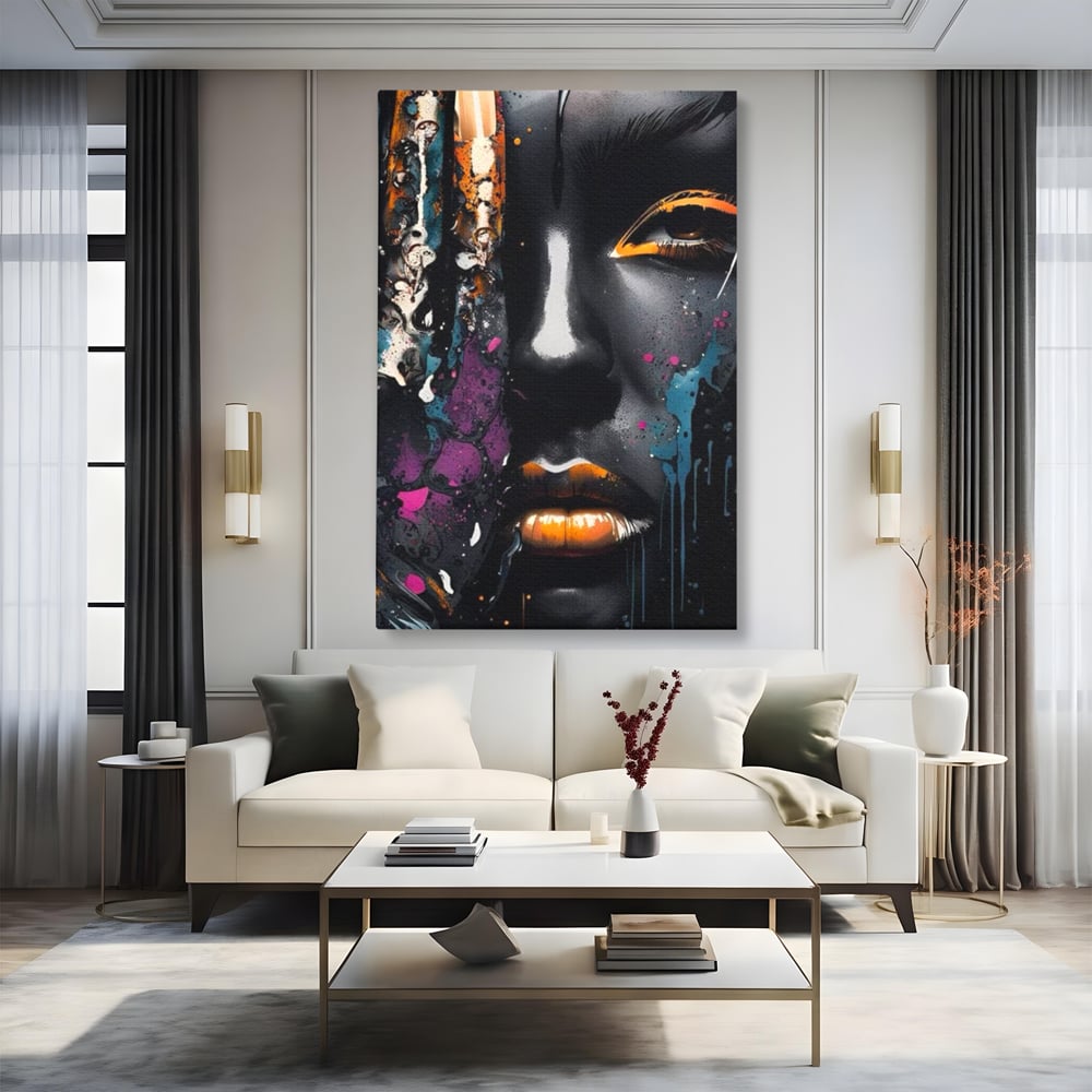 Fotoleinwand Leinwand Premium LuxCanva® G1009, Passion in Pictorial Art , Schwarz, Metallisch, Augen, Rätselhaft, Street Art, Wohnen, Schlafzimmer, Wohnzimmer, Schlafzimmer, Lebendige Farben