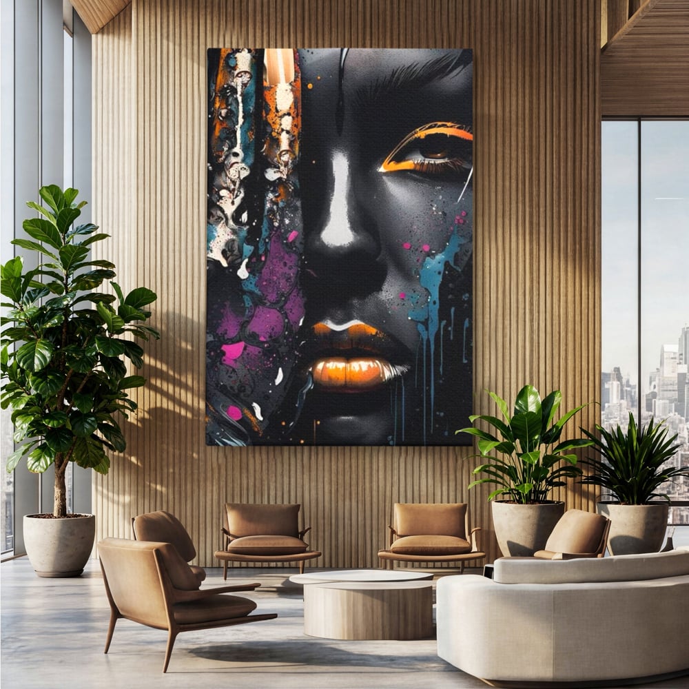 Fotoleinwand Leinwand Premium LuxCanva® G1009, Passion in Pictorial Art , Schwarz, Metallisch, Augen, Rätselhaft, Street Art, Wohnen, Schlafzimmer, Wohnzimmer, Schlafzimmer, Lebendige Farben