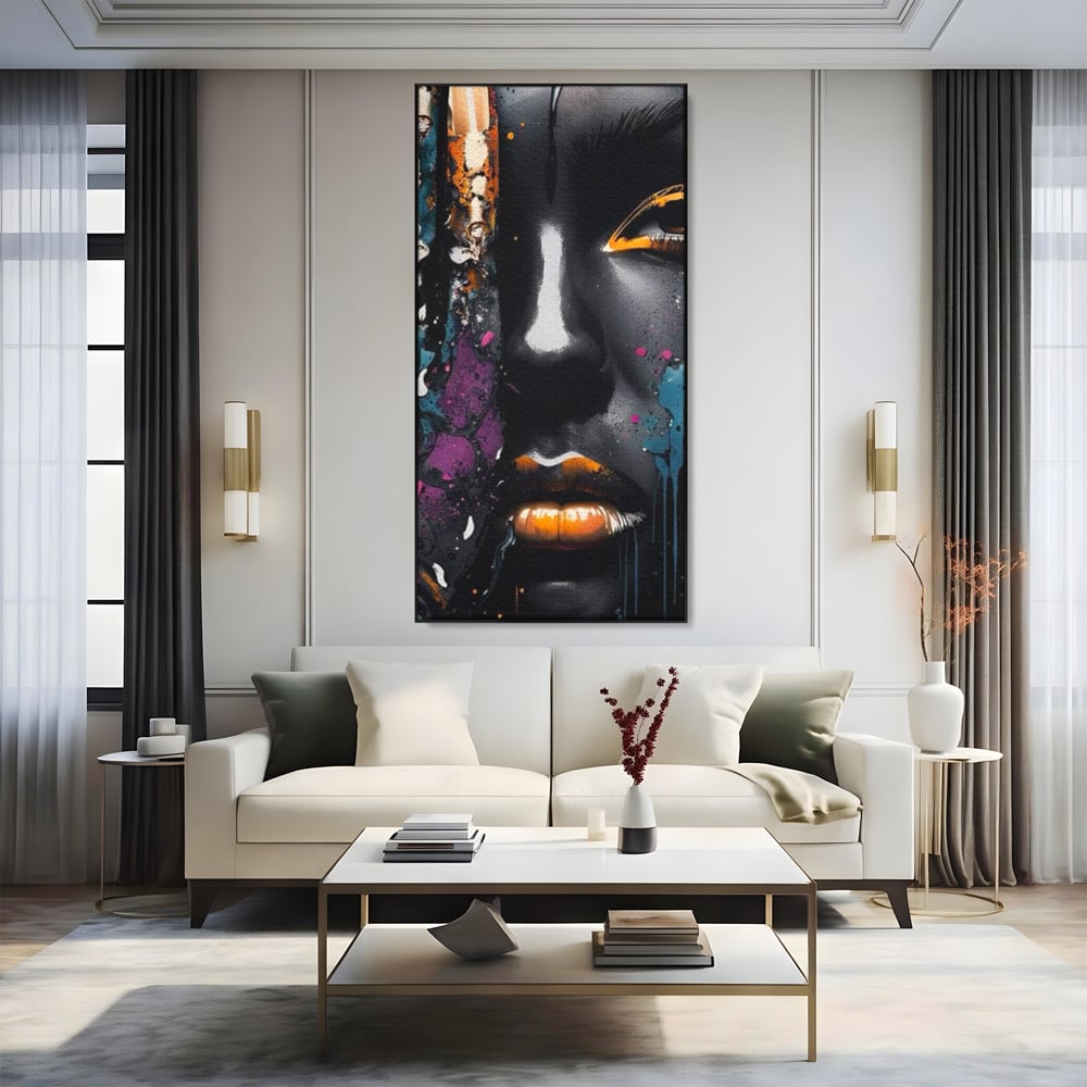 Fotoleinwand Leinwand Premium LuxCanva® G1009, Passion in Pictorial Art , Schwarz, Metallisch, Augen, Rätselhaft, Street Art, Wohnen, Schlafzimmer, Wohnzimmer, Schlafzimmer, Lebendige Farben