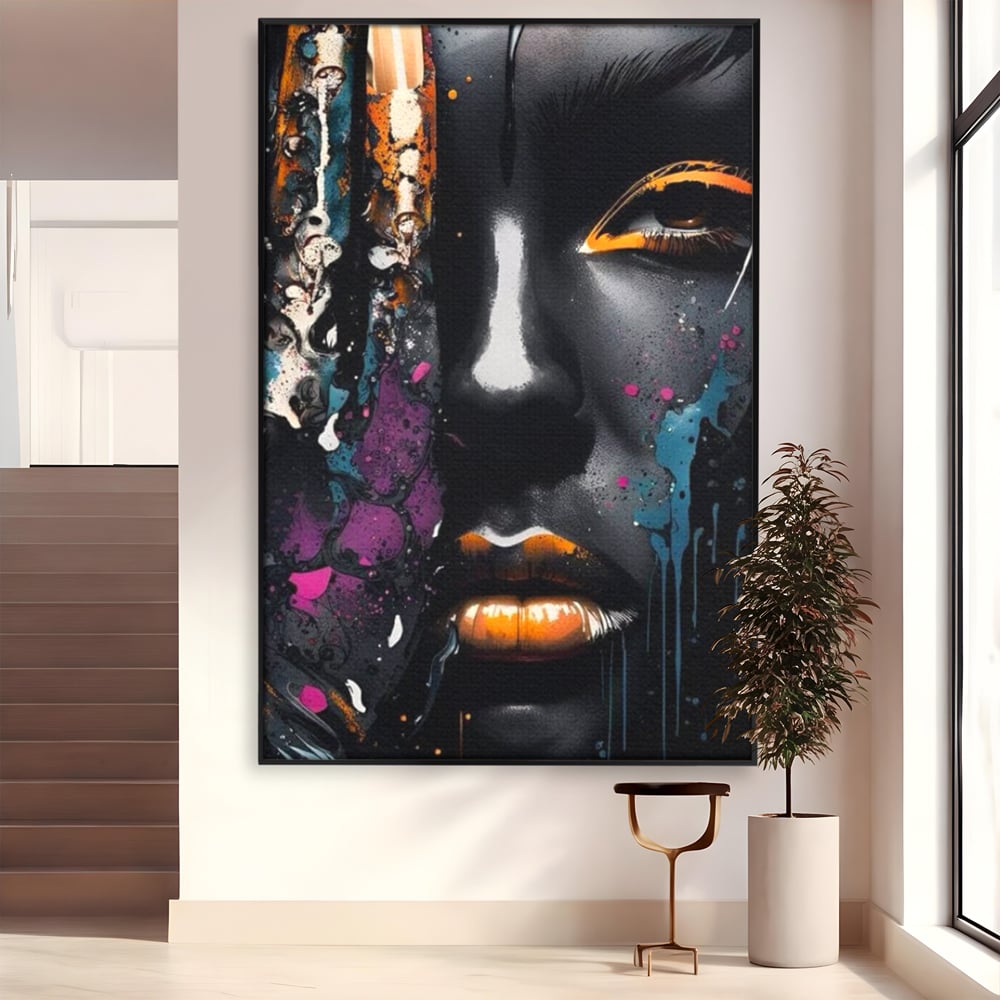 Fotoleinwand Leinwand Premium LuxCanva® G1009, Passion in Pictorial Art , Schwarz, Metallisch, Augen, Rätselhaft, Street Art, Wohnen, Schlafzimmer, Wohnzimmer, Schlafzimmer, Lebendige Farben