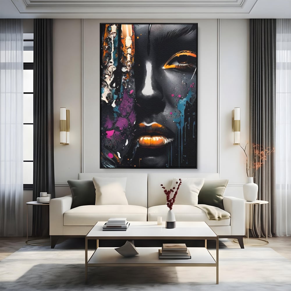 Fotoleinwand Leinwand Premium LuxCanva® G1009, Passion in Pictorial Art , Schwarz, Metallisch, Augen, Rätselhaft, Street Art, Wohnen, Schlafzimmer, Wohnzimmer, Schlafzimmer, Lebendige Farben