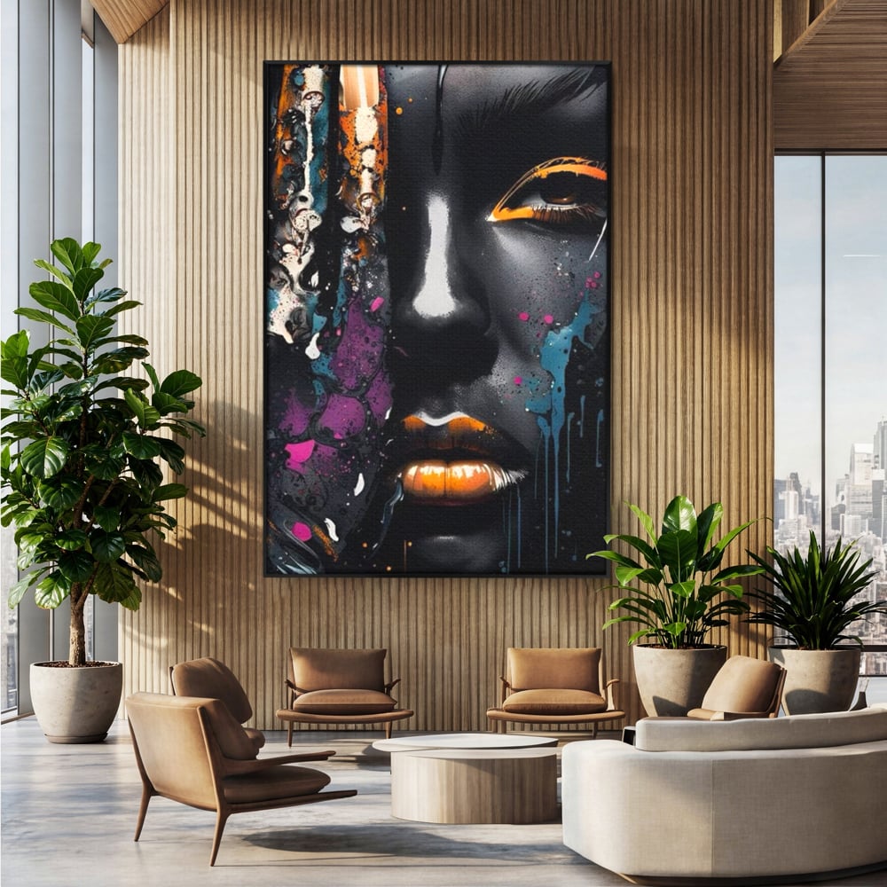 Fotoleinwand Leinwand Premium LuxCanva® G1009, Passion in Pictorial Art , Schwarz, Metallisch, Augen, Rätselhaft, Street Art, Wohnen, Schlafzimmer, Wohnzimmer, Schlafzimmer, Lebendige Farben