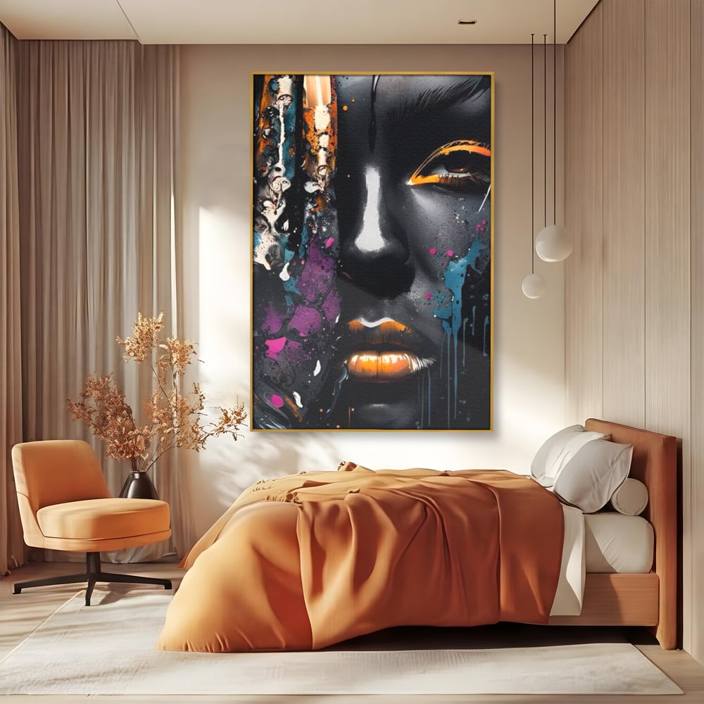 Fotoleinwand Leinwand Premium LuxCanva® G1009, Passion in Pictorial Art , Schwarz, Metallisch, Augen, Rätselhaft, Street Art, Wohnen, Schlafzimmer, Wohnzimmer, Schlafzimmer, Lebendige Farben
