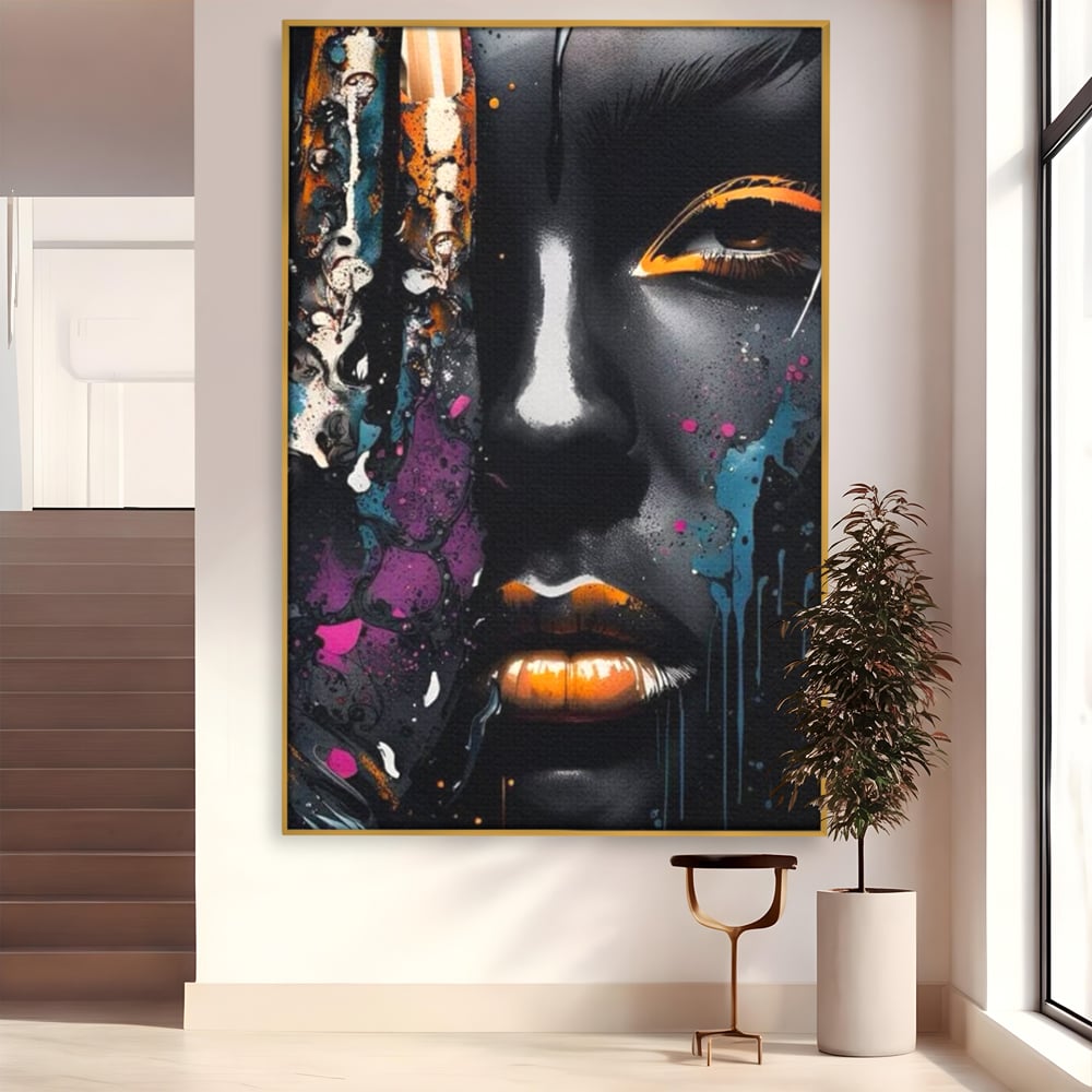 Fotoleinwand Leinwand Premium LuxCanva® G1009, Passion in Pictorial Art , Schwarz, Metallisch, Augen, Rätselhaft, Street Art, Wohnen, Schlafzimmer, Wohnzimmer, Schlafzimmer, Lebendige Farben