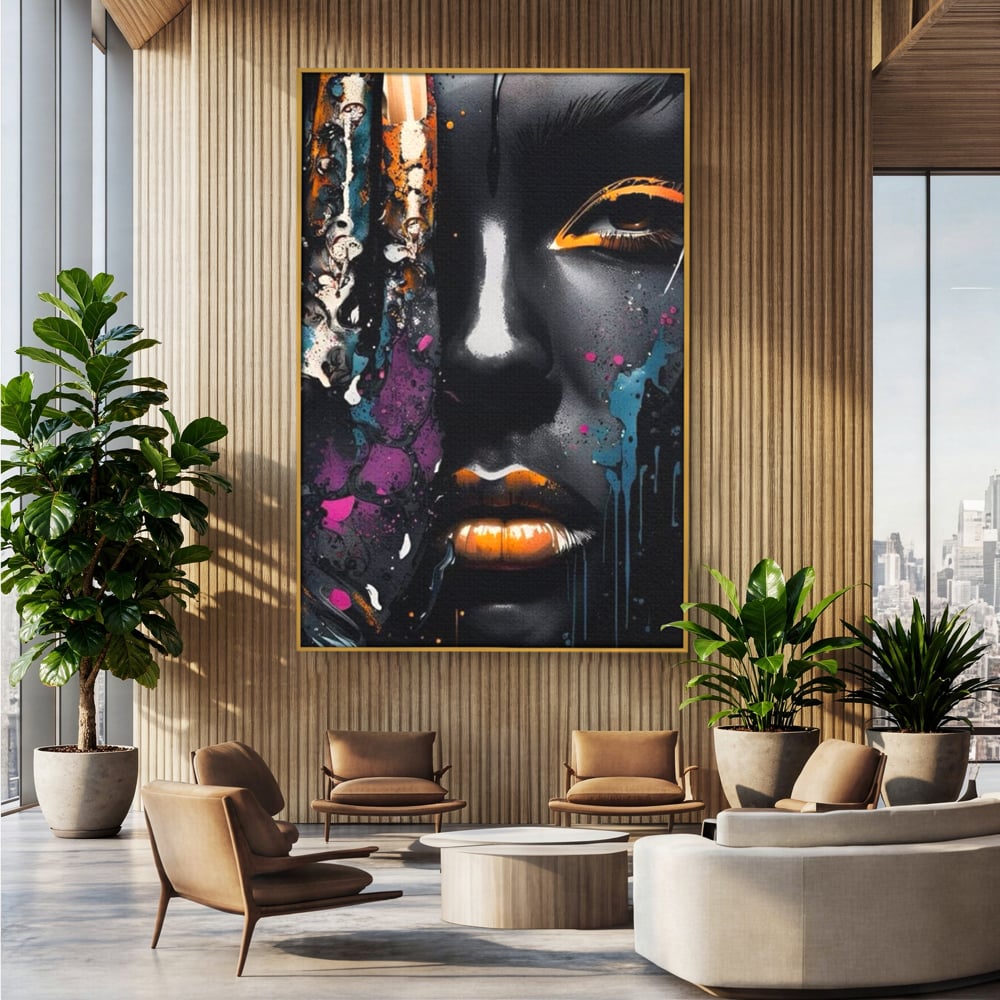 Fotoleinwand Leinwand Premium LuxCanva® G1009, Passion in Pictorial Art , Schwarz, Metallisch, Augen, Rätselhaft, Street Art, Wohnen, Schlafzimmer, Wohnzimmer, Schlafzimmer, Lebendige Farben