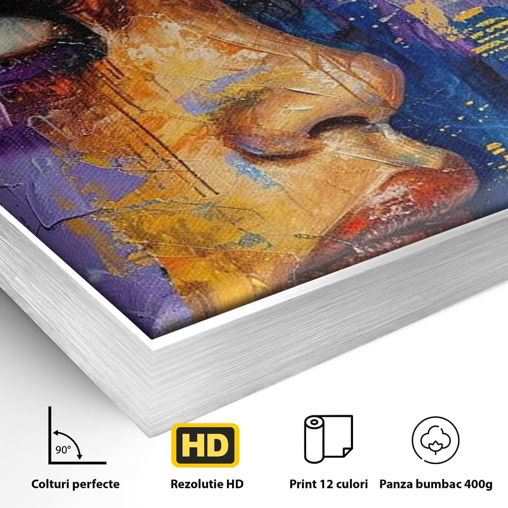 Tablou Canvas Premium LuxCanva® G1010, Femeia si Lumina Orasului , Urban, Metropola, Privire, Femeie, Violet, Living, Dormitor, Culori vibrante