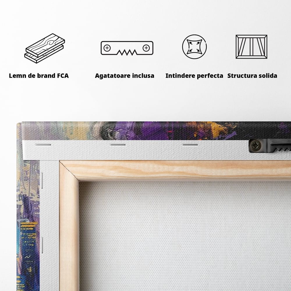 Tablou Canvas Premium LuxCanva® G1010, Femeia si Lumina Orasului , Urban, Metropola, Privire, Femeie, Violet, Living, Dormitor, Culori vibrante