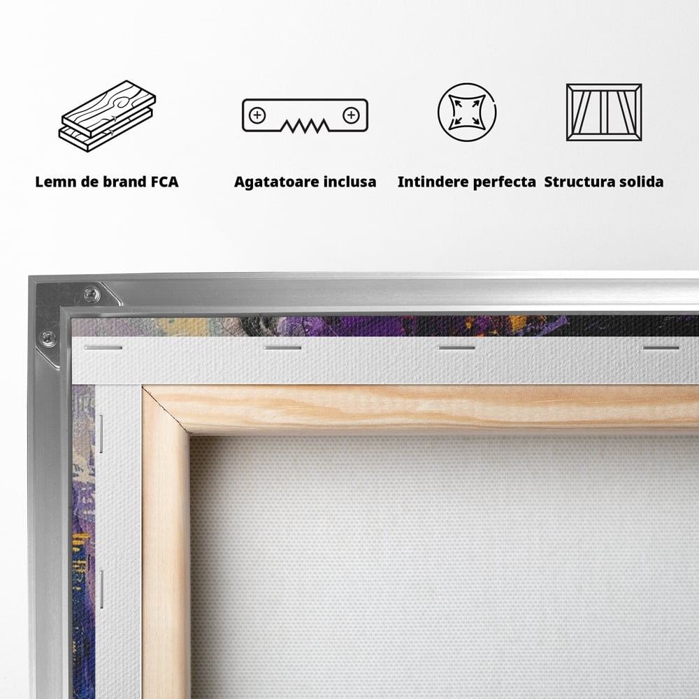 Tablou Canvas Premium LuxCanva® G1010, Femeia si Lumina Orasului , Urban, Metropola, Privire, Femeie, Violet, Living, Dormitor, Culori vibrante