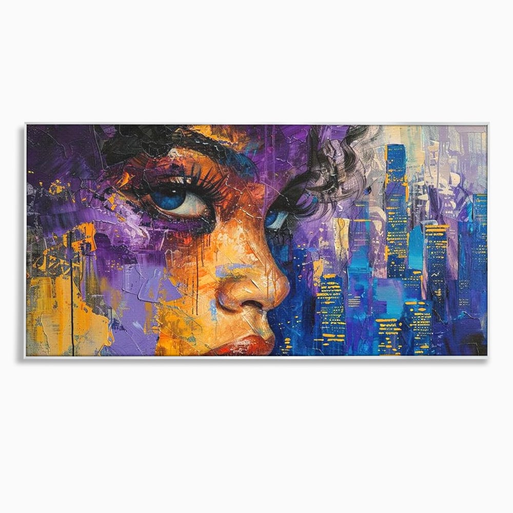 Tablou Canvas Premium LuxCanva® G1010, Femeia si Lumina Orasului , Urban, Metropola, Privire, Femeie, Violet, Living, Dormitor, Culori vibrante