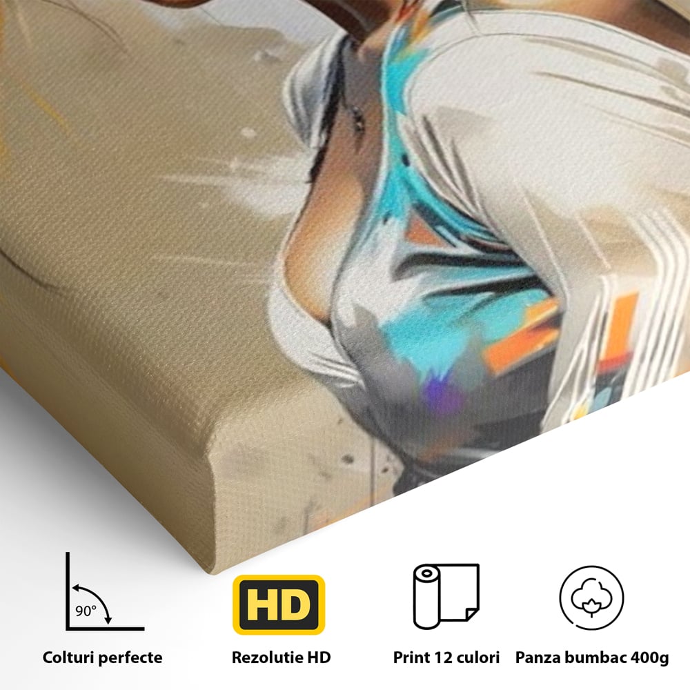 Tablou Canvas Premium LuxCanva® G1011, Regina Desertului , Libertate, Atemporal, Privire, Nisip, Turban, Alb, Living, Dormitor, Culori vibrante
