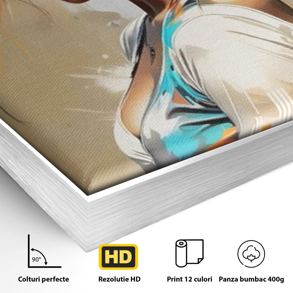 Tablou Canvas Premium LuxCanva® G1011, Regina Desertului , Libertate, Atemporal, Privire, Nisip, Turban, Alb, Living, Dormitor, Culori vibrante