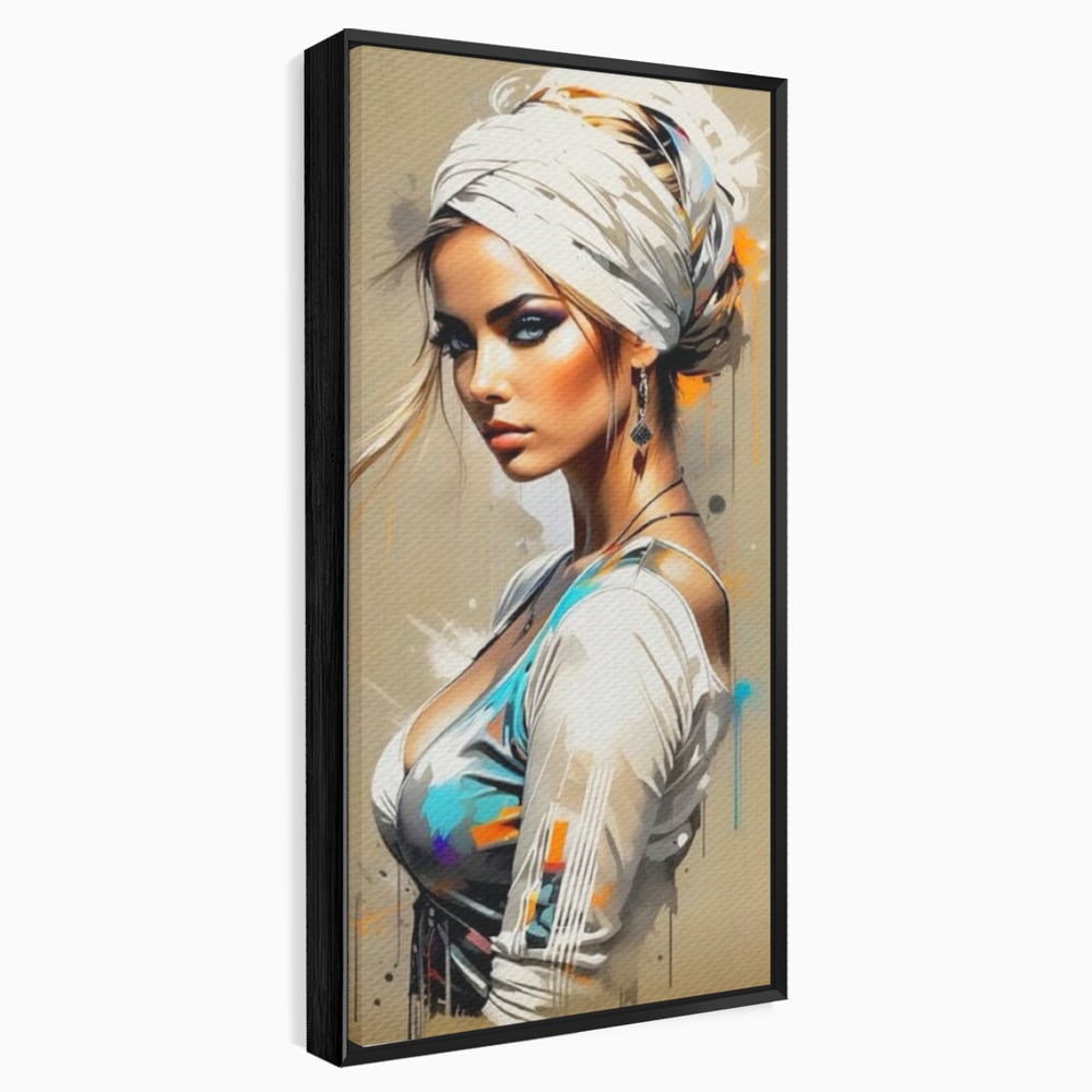 Tablou Canvas Premium LuxCanva® G1011, Regina Desertului , Libertate, Atemporal, Privire, Nisip, Turban, Alb, Living, Dormitor, Culori vibrante