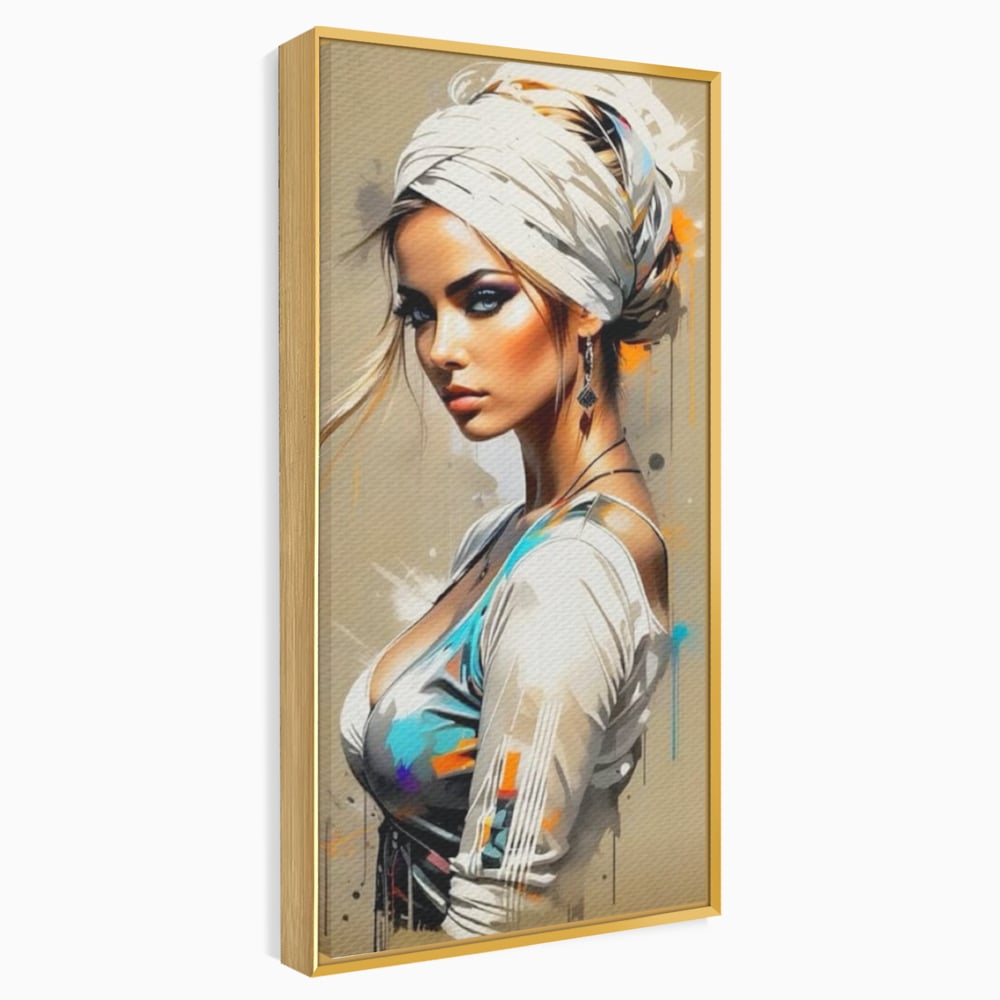 Tablou Canvas Premium LuxCanva® G1011, Regina Desertului , Libertate, Atemporal, Privire, Nisip, Turban, Alb, Living, Dormitor, Culori vibrante