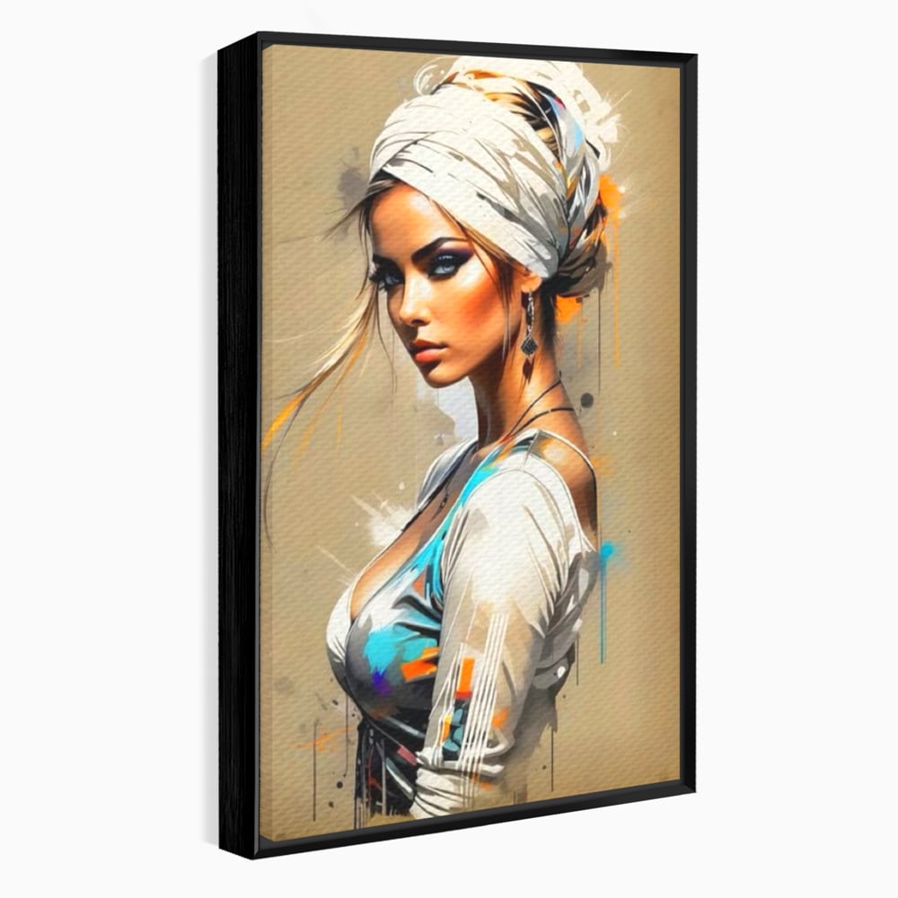 Tablou Canvas Premium LuxCanva® G1011, Regina Desertului , Libertate, Atemporal, Privire, Nisip, Turban, Alb, Living, Dormitor, Culori vibrante