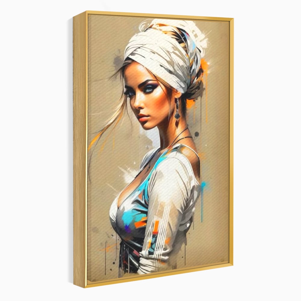 Tablou Canvas Premium LuxCanva® G1011, Regina Desertului , Libertate, Atemporal, Privire, Nisip, Turban, Alb, Living, Dormitor, Culori vibrante