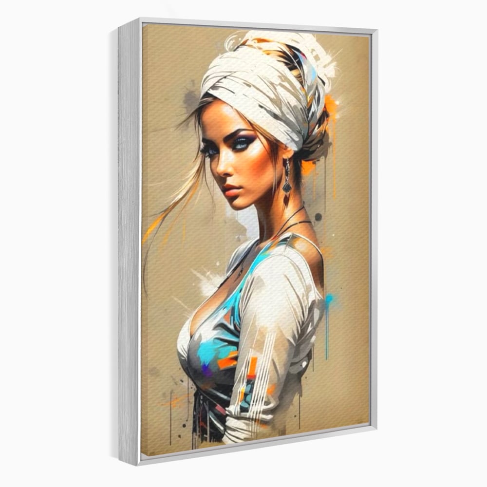 Tablou Canvas Premium LuxCanva® G1011, Regina Desertului , Libertate, Atemporal, Privire, Nisip, Turban, Alb, Living, Dormitor, Culori vibrante