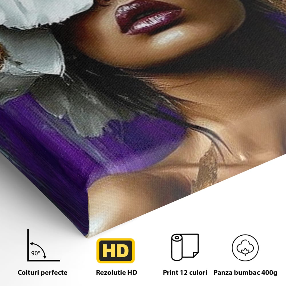 Tablou Canvas Premium LuxCanva® G1012, Aura Florala a Femeii , Petale, Flori, Albe, Puritate, Eleganta, Salbatica, Aura, Regina, Living, Dormitor, Culori vibrante