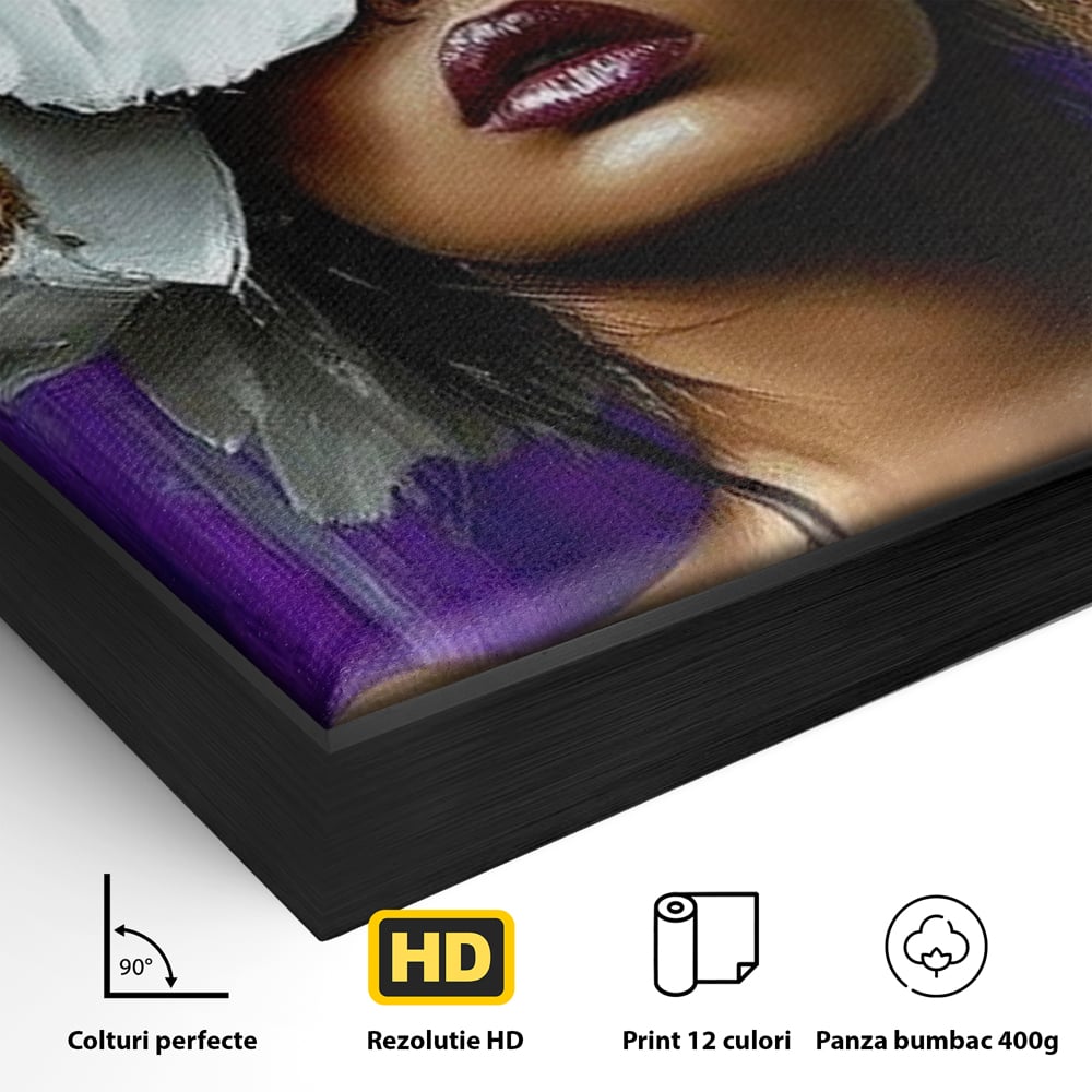 Tablou Canvas Premium LuxCanva® G1012, Aura Florala a Femeii , Petale, Flori, Albe, Puritate, Eleganta, Salbatica, Aura, Regina, Living, Dormitor, Culori vibrante