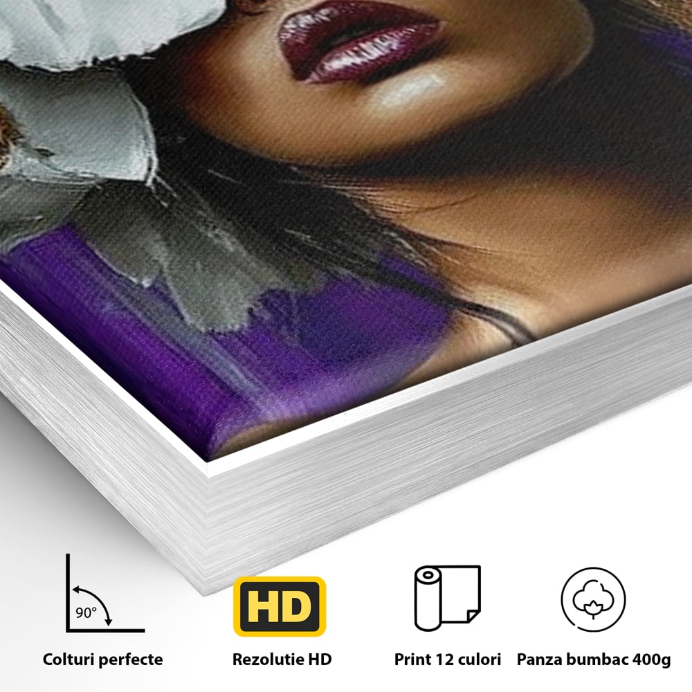 Tablou Canvas Premium LuxCanva® G1012, Aura Florala a Femeii , Petale, Flori, Albe, Puritate, Eleganta, Salbatica, Aura, Regina, Living, Dormitor, Culori vibrante