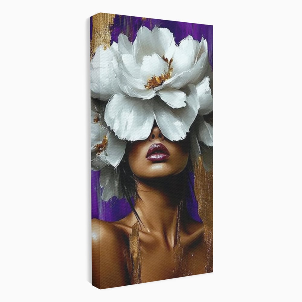 Tablou Canvas Premium LuxCanva® G1012, Aura Florala a Femeii , Petale, Flori, Albe, Puritate, Eleganta, Salbatica, Aura, Regina, Living, Dormitor, Culori vibrante