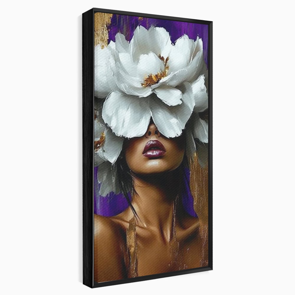 Tablou Canvas Premium LuxCanva® G1012, Aura Florala a Femeii , Petale, Flori, Albe, Puritate, Eleganta, Salbatica, Aura, Regina, Living, Dormitor, Culori vibrante