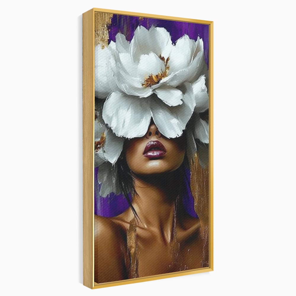 Tablou Canvas Premium LuxCanva® G1012, Aura Florala a Femeii , Petale, Flori, Albe, Puritate, Eleganta, Salbatica, Aura, Regina, Living, Dormitor, Culori vibrante