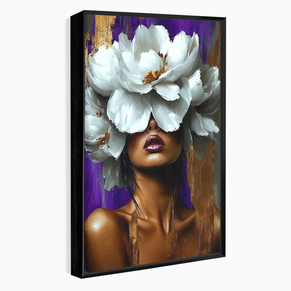 Tablou Canvas Premium LuxCanva® G1012, Aura Florala a Femeii , Petale, Flori, Albe, Puritate, Eleganta, Salbatica, Aura, Regina, Living, Dormitor, Culori vibrante