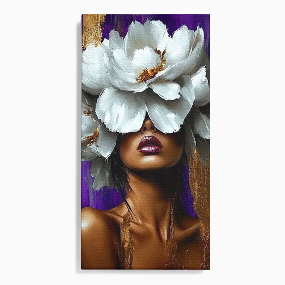 Tablou Canvas Premium LuxCanva® G1012, Aura Florala a Femeii , Petale, Flori, Albe, Puritate, Eleganta, Salbatica, Aura, Regina, Living, Dormitor, Culori vibrante