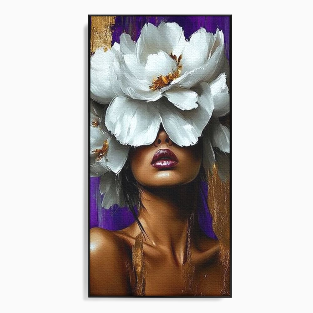 Tablou Canvas Premium LuxCanva® G1012, Aura Florala a Femeii , Petale, Flori, Albe, Puritate, Eleganta, Salbatica, Aura, Regina, Living, Dormitor, Culori vibrante