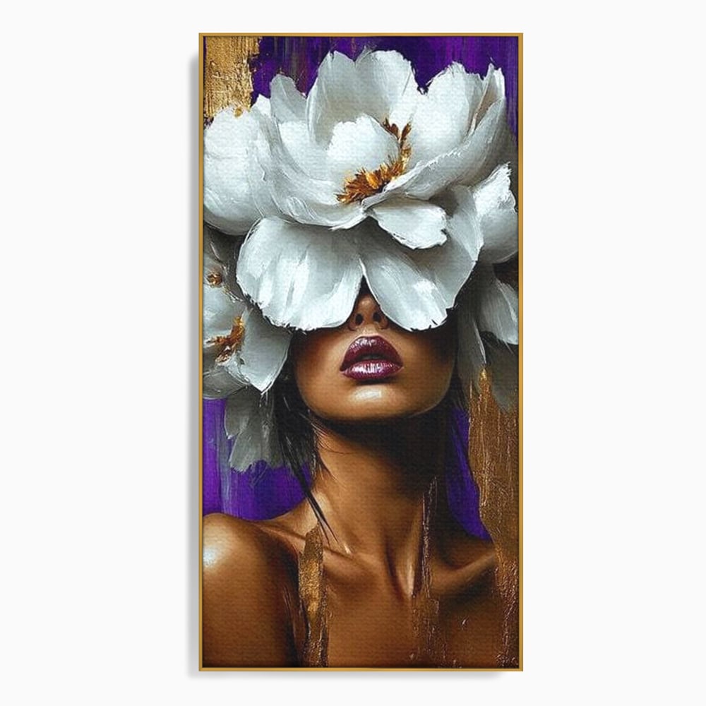 Tablou Canvas Premium LuxCanva® G1012, Aura Florala a Femeii , Petale, Flori, Albe, Puritate, Eleganta, Salbatica, Aura, Regina, Living, Dormitor, Culori vibrante