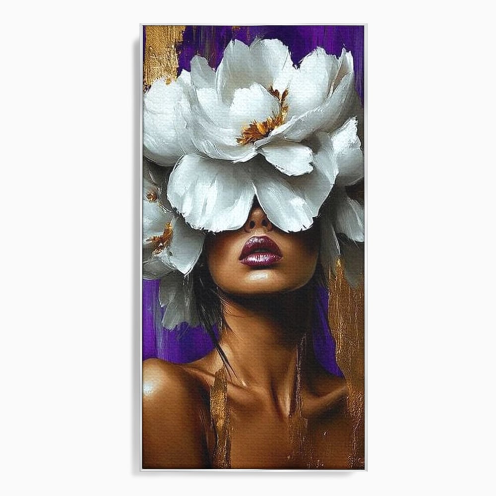 Tablou Canvas Premium LuxCanva® G1012, Aura Florala a Femeii , Petale, Flori, Albe, Puritate, Eleganta, Salbatica, Aura, Regina, Living, Dormitor, Culori vibrante
