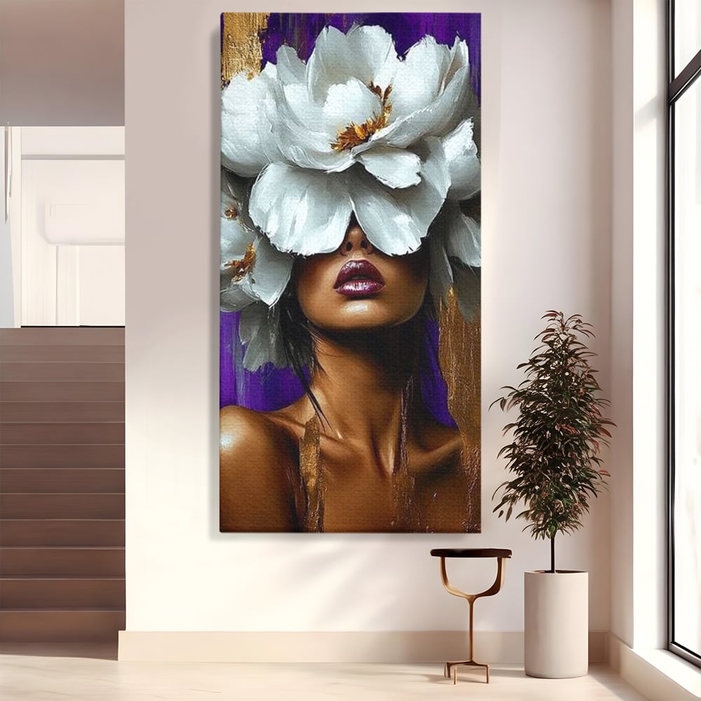 Tablou Canvas Premium LuxCanva® G1012, Aura Florala a Femeii , Petale, Flori, Albe, Puritate, Eleganta, Salbatica, Aura, Regina, Living, Dormitor, Culori vibrante